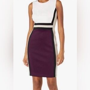 Calvin Klein Cream, Beige & Plum Strapless-Inspired Colorblock Sheath Dress